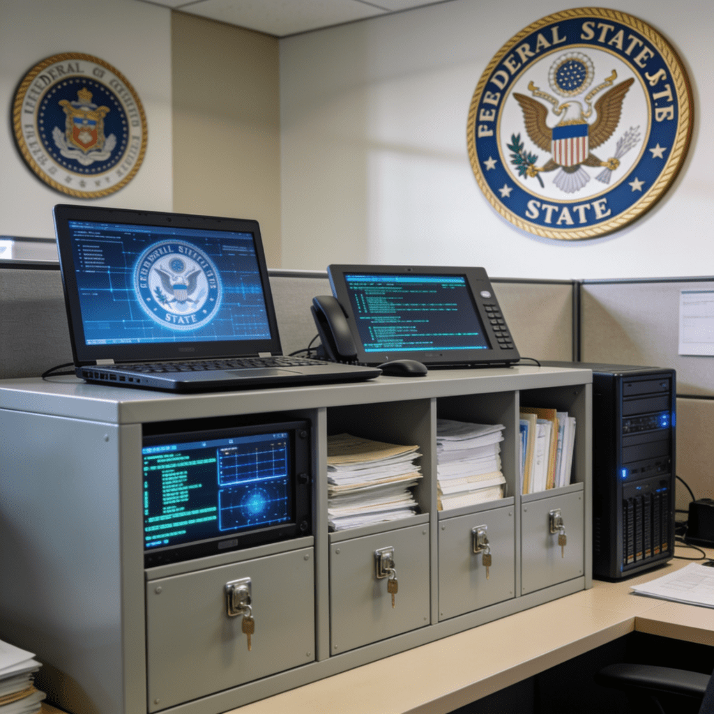 Government office technology and secure document processing systems