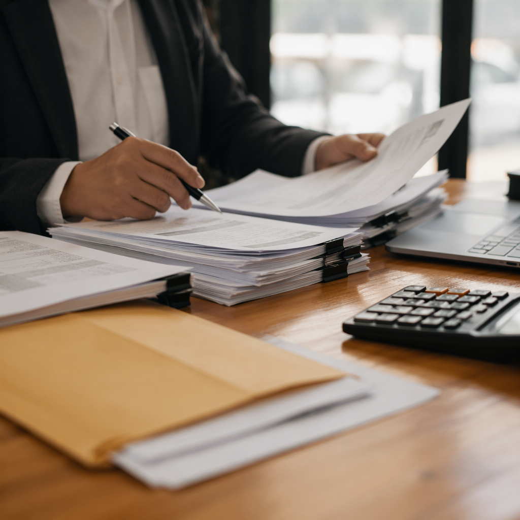 Professional reviewing financial documents and statements